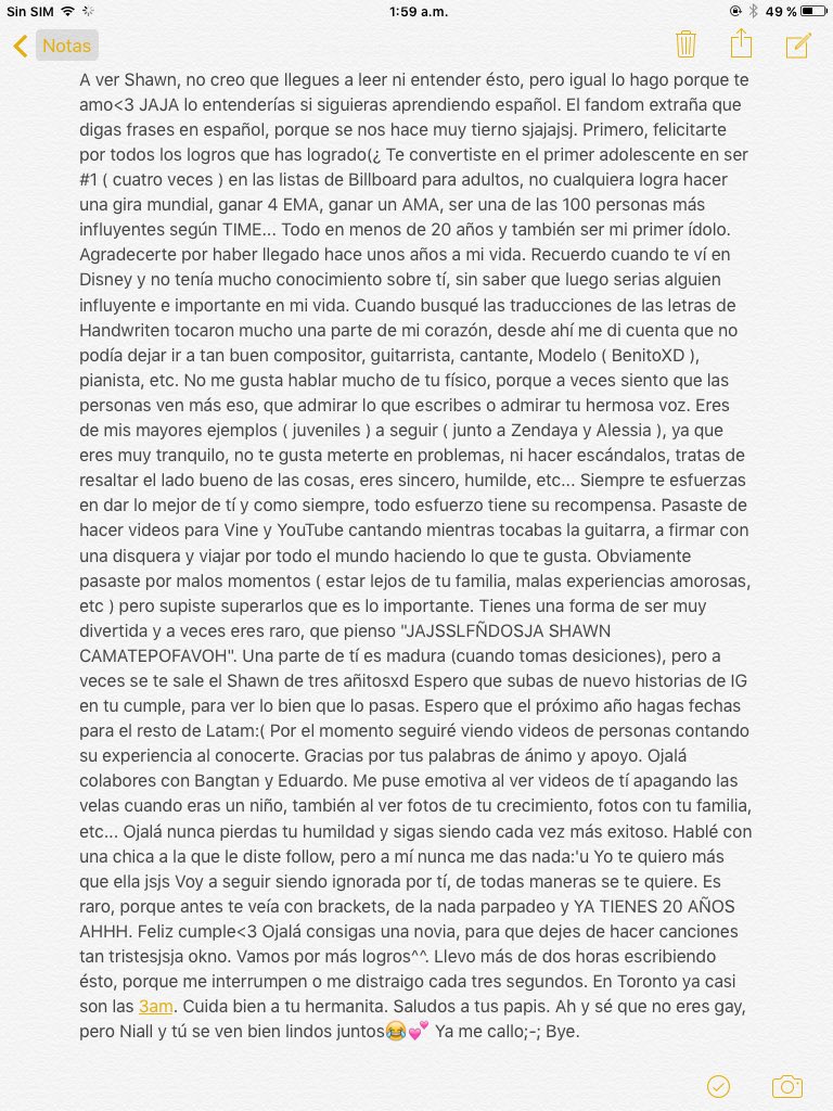 YzminGcd's tweet photo. Nadie lo leerá, pero la intención es lo que cuenta @ShawnMendes dame follow  #HappyBirthdayShawn https://t.co/toVkPC9LN3