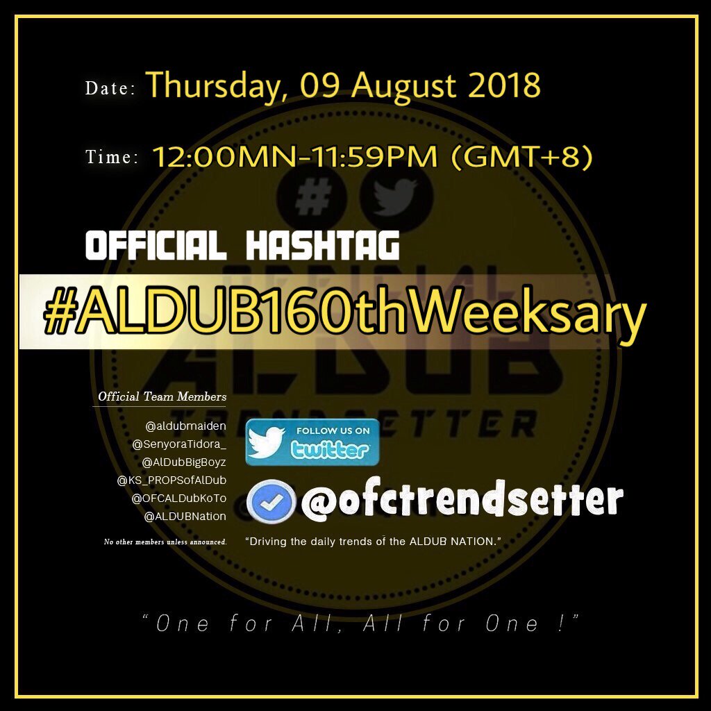 TEAM OAT ᴬᴰᴺ (@ofctrendsetter) on Twitter photo 160 ALDUB weeks!
<a href="/aldenrichards02/">Alden Richards</a> and <a href="/mainedcm/">Maine Mendoza</a> are blessed indeed!
Happy weeksary ALDUBNATION!
#ALDUB160thWeeksary 160 ALDUB weeks!
<a href="/aldenrichards02/">Alden Richards</a> and <a href="/mainedcm/">Maine Mendoza</a> are blessed indeed!
Happy weeksary ALDUBNATION!
#ALDUB160thWeeksary