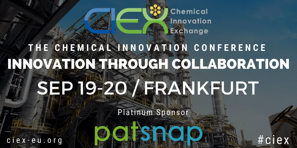 Merlien's tweet photo. We are very pleased to announce that @PatSnap is the silver &amp; lanyard sponsor for our upcoming #CIEX #ChemicalInnovationConference which will be held on Sep 19-20 in #Frankfurt. Just 6 weeks to go! Reserve your seat if not done already. Visit https://t.co/ARIiKAU8hL #ciex2018 https://t.co/F1V2QefEpe