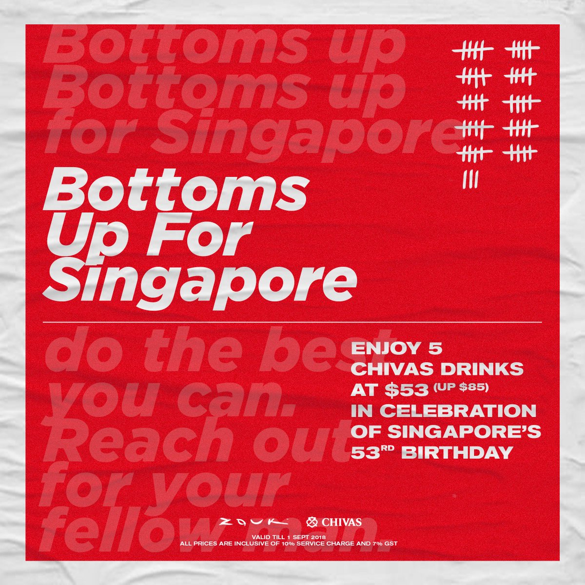 Bottoms up for the Lion City💥 Complimentary entry to the first 100 who come by our doors in red/white tonight, see you on the dance floor! _ #ZoukSingapore