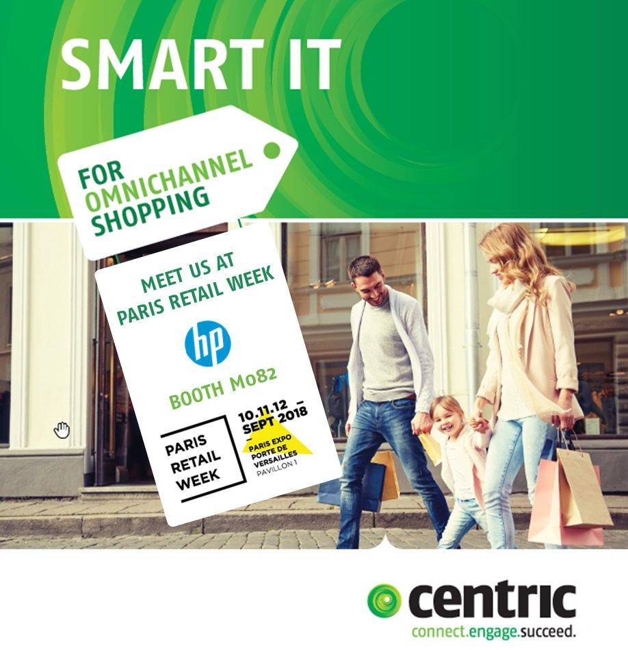 Centric_BE's tweet photo. Meet us at @ParisRetailWeek  on 10+11+12 September on the @HP booth M082 to see our Smart IT for Omnichannel Shopping.
#Centric #Retail #ParisRetailWeek #omnichannel #SmartIT #Paris 
https://t.co/nRyfo3tgBC https://t.co/O8d1SXLuhv