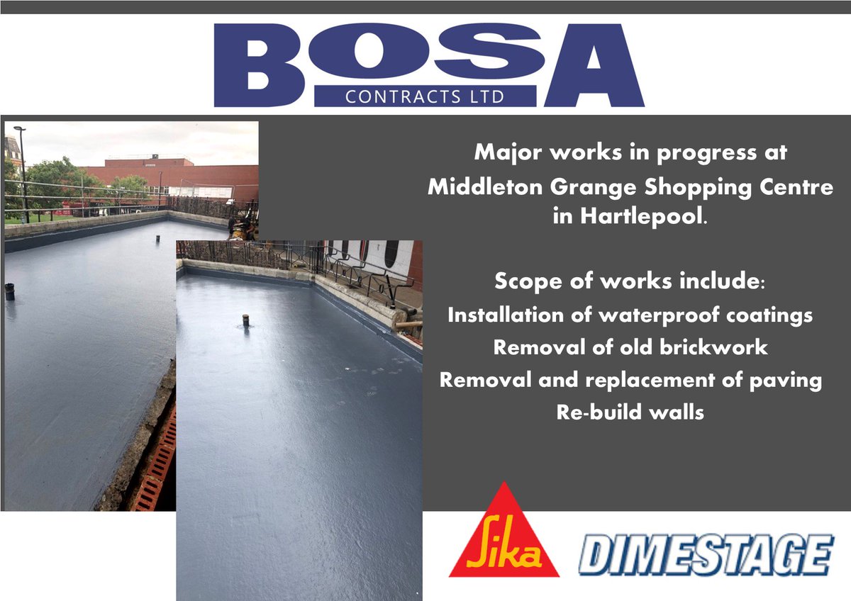 Works underway at Middleton Grange Shopping Center using <a href="/SikaLimited/">Sika UK</a> waterproofing products for our client <a href="/DimestageUK/">Dimestage Construction</a> #waterproofing #sika #sikaproject #sikawaterproofing #bosacontracts