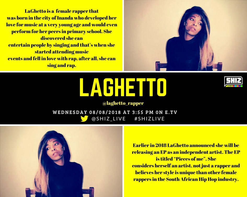 Shiz_Live's tweet photo. Meet @LAGHETTO_RAPPER, she will be joining us on today's show as on of our #ShizFresh-Huns.
Tune in at 3:55 pm!
#WomensDay2018
#WomensMonth
#ShizLive https://t.co/0WqKH0gIDR