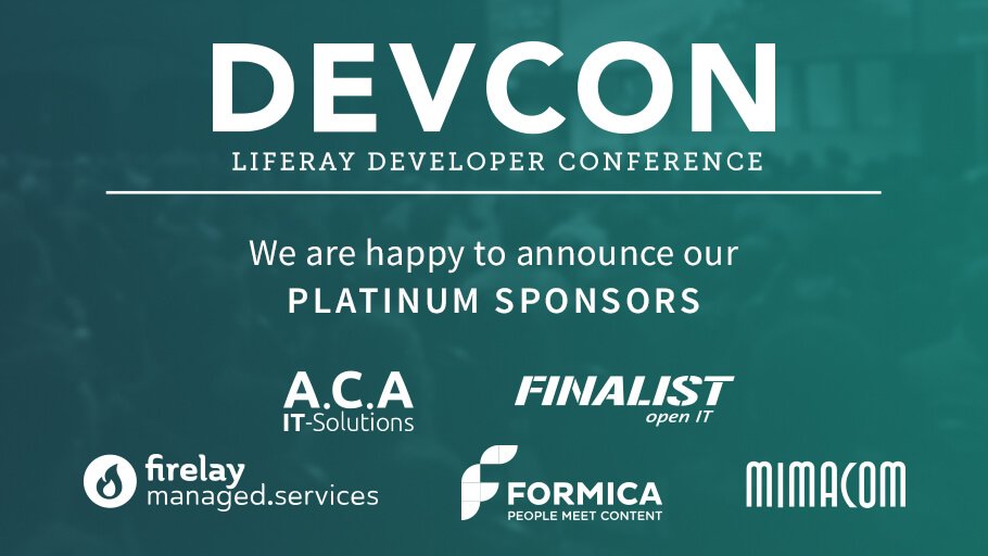 Liferay's tweet image. We welcome our partners @aca_it, @finalist, @Firelay, @Formica_digital and @mimacom as Platinum Sponsors at #LRDEVCON 2018. It's really great to have you on board! liferay.com/devcon