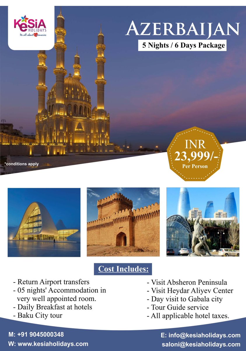 kesiaholidays1's tweet photo. #azerbaijan #tourism #baku #bakucity #gabalacity #absheronpeninsula #heydaraliyevcenter #bakufashion #bakutours #azerbaijantourism #holidays #vacationmode #packages #tourpackages #traveladdict #travelgram #traveler #traveling #book #now https://t.co/tmn343OEmV