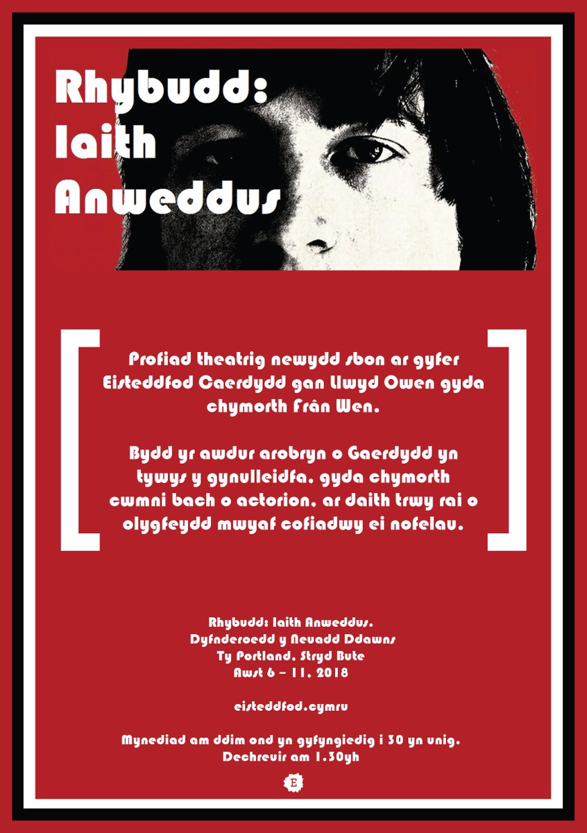 Llwyd_Owen's tweet photo. Reit te. Mae'r diwrnod mawr wedi cyrraedd.
Dewch yn llu i weld RHYBUDD: IAITH ANWEDDUS heddiw yn Islawr Ty Portland, Stryd Bute. 1.30 a 4pm.
Ar y fwydlen:
Rhegi
Ffwrcho
Ffeito
Smoco
Tanco
Cwyno
Sgota
Crio
Noethni
Ddim o reidrwydd yn y drefn yna.
@hannajarman @CwmniFranWen https://t.co/cdwQNhyFGi