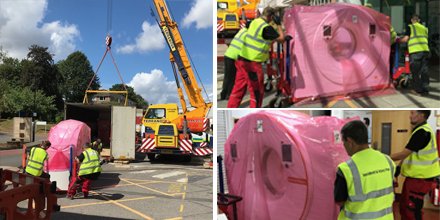 apollo_building's tweet photo. Weekend delivery of the new MRI scanner for the Royal Marsden Hospital.  MRI safely delivered - well done to the team. https://t.co/ccBvBP5mHF