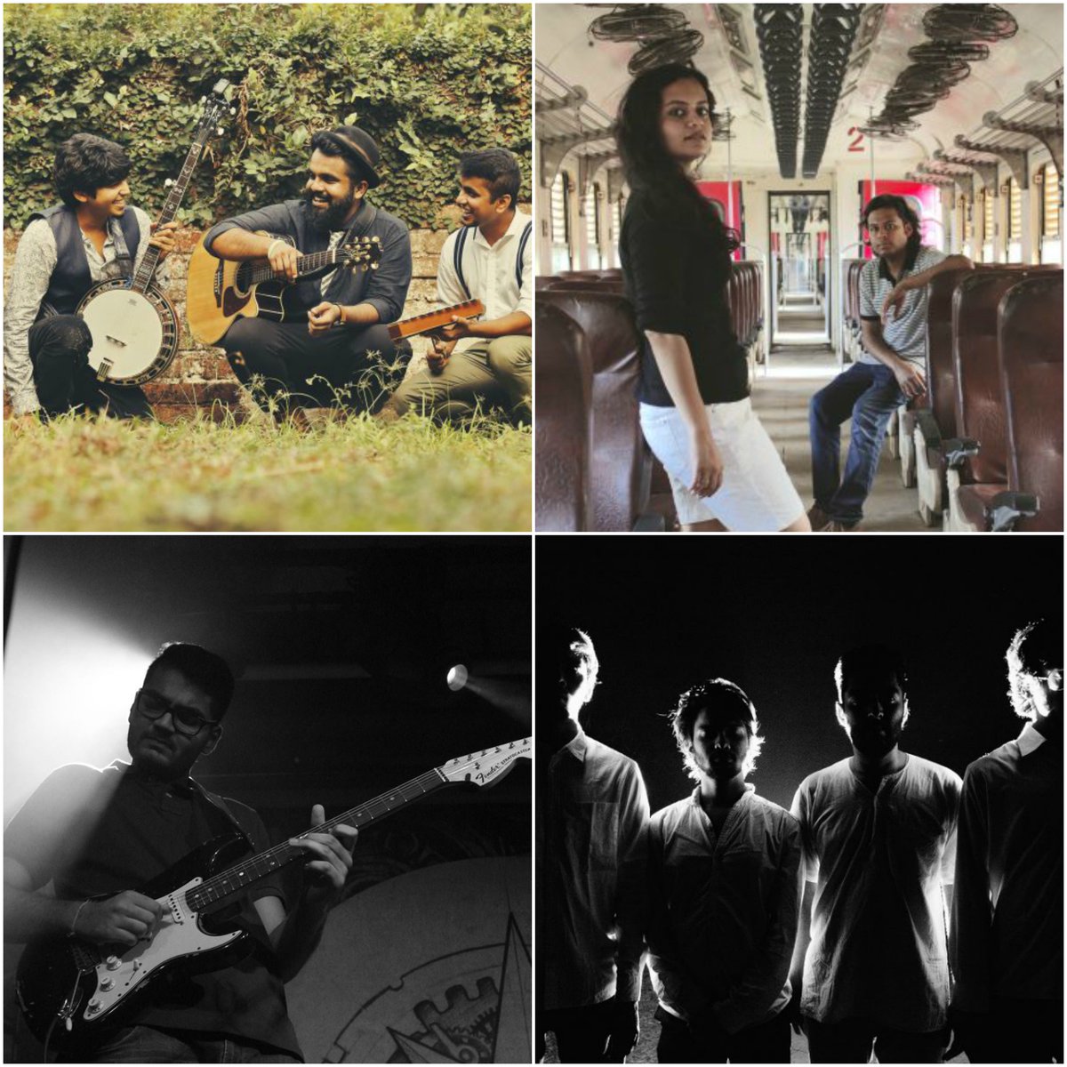 Kochi folk-rock band When <a href="/chaimettoast/">When Chai Met Toast</a> (top left), New Delhi fusion outfit <a href="/Shadowlightind/">Shadow and Light</a> (top right), Mumbai guitarist #KushUpadhyay (bottom left) and Bengaluru alternative/psychedelic band <a href="/Blushingmusic/">Blushing Satellite</a> are slated to perform at this year's <a href="/NH7/">NH7 Weekender</a> Weekender in #Pune