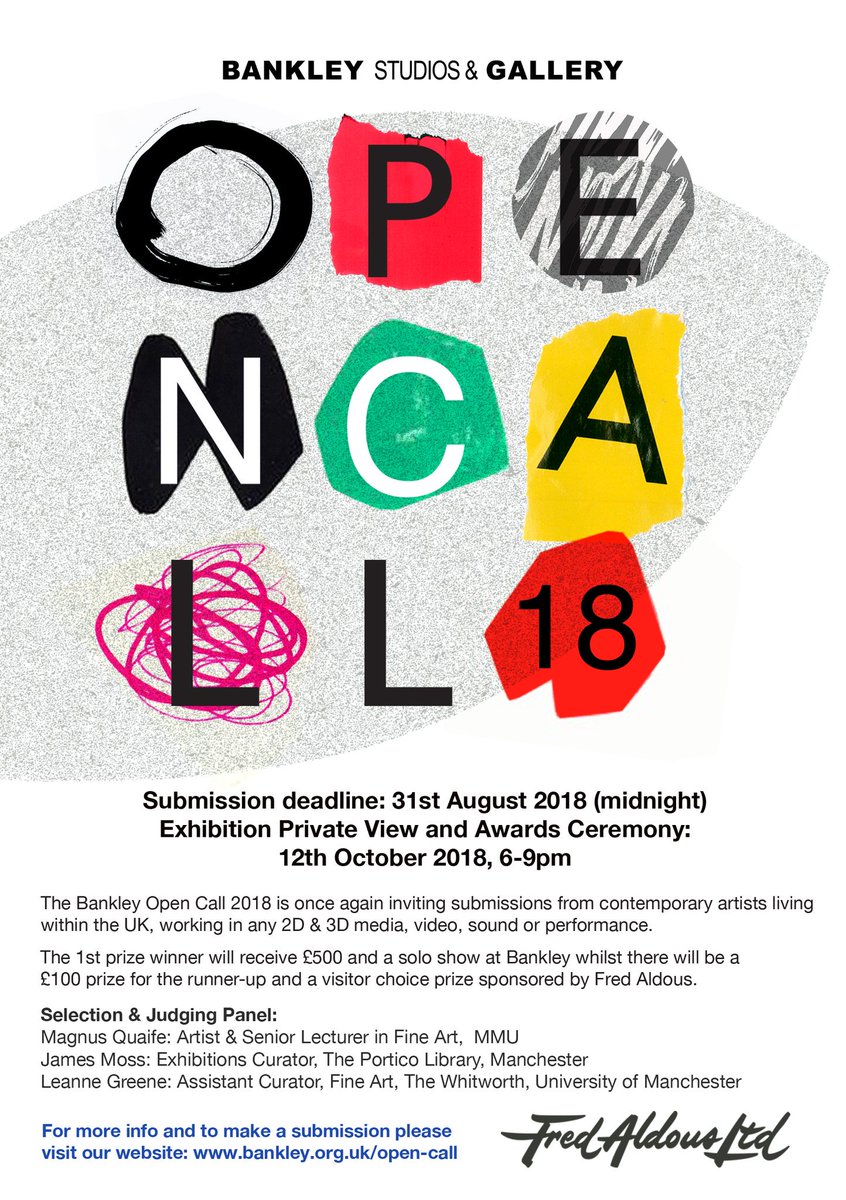 Call for entries! The Bankley Open Call 2018 is inviting submissions from UK-based artists working in any 2D &amp; 3D media, video, sound or performance bankley.org.uk/open-call

<a href="/ParadiseWrks/">Paradise Works</a> <a href="/AIRArtGallery/">AIR Gallery</a> <a href="/artistsrogue/">RogueArtists</a> <a href="/CastlefieldGall/">Castlefield Gallery</a> <a href="/ManifestArts/">Manifest Arts</a> <a href="/PSMirabel/">PS Mirabel</a> <a href="/Paper_Gallery_/">PAPER</a>