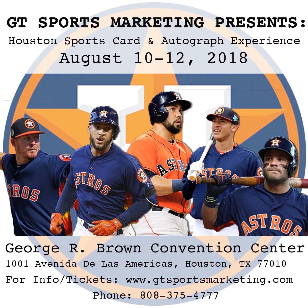 Come see me and a few of my @astrosbaseball teammates at the @gtsportsmkt show in Houston! Sat. Aug 11 at 1:00pm