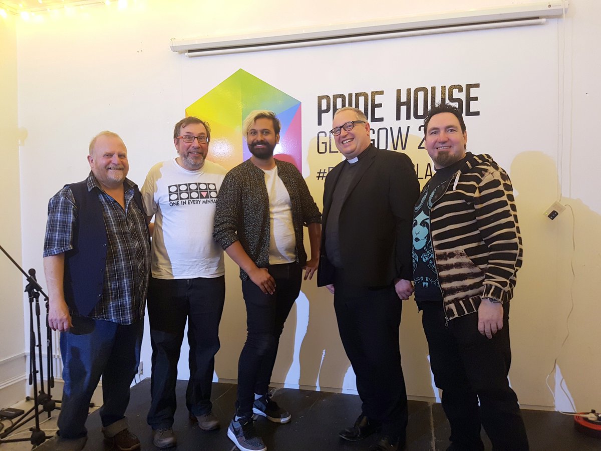 Monday's 'How Queer is Religion?' panel at #PrideHouseGlasgow. Great talks and discussion, with panel members representing Quakers, Islam, Judaism, Paganism, and the Scottish Episcopal Church. And a good opportunity to promote @GlasgowLGBT_IFN #DiverseSport