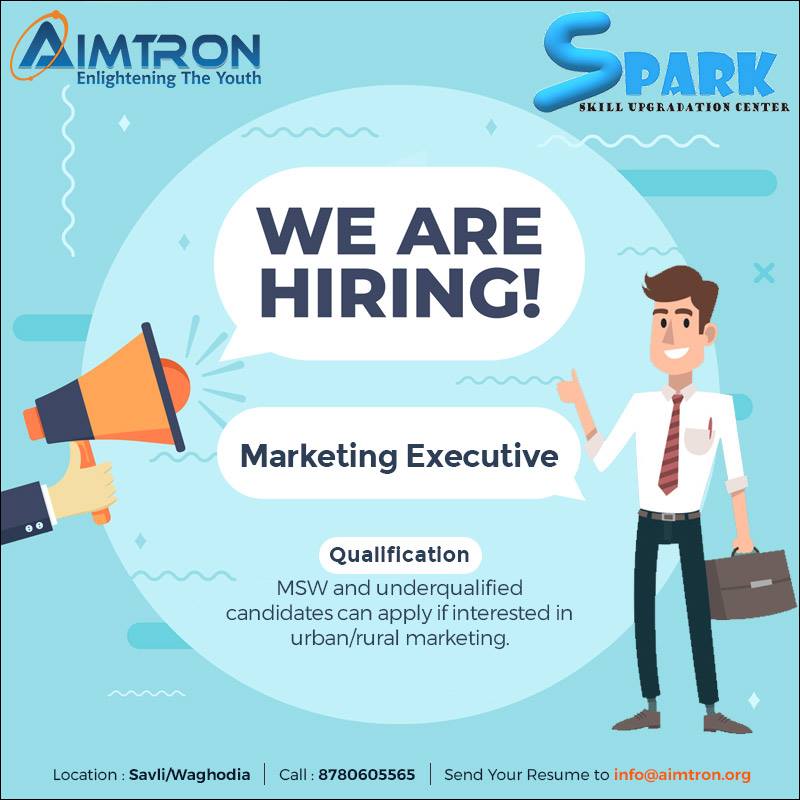 Aimtronuni's tweet photo. WE'RE HIRING!

'SPARK' Skill Upgradation Centers(SUC) is Looking for Marketing Executive.

#JobsinGujarat #JobsinSavli #JobsinSavliWaghodia #MarketingExecutive  #JobsinVadodara #Urgentvacancy #SPARK #SkillUpgradationCenters #Savli #Waghodia https://t.co/IJHL9UCjIN
