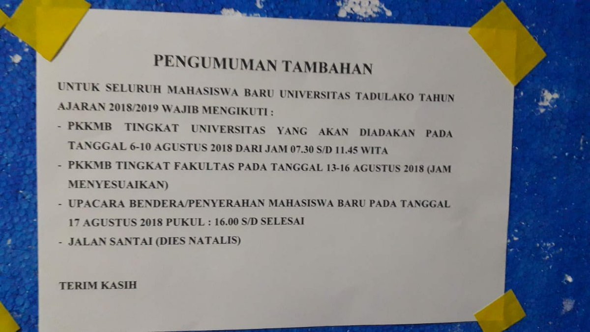 Informasi untuk maba non reg untad 2018