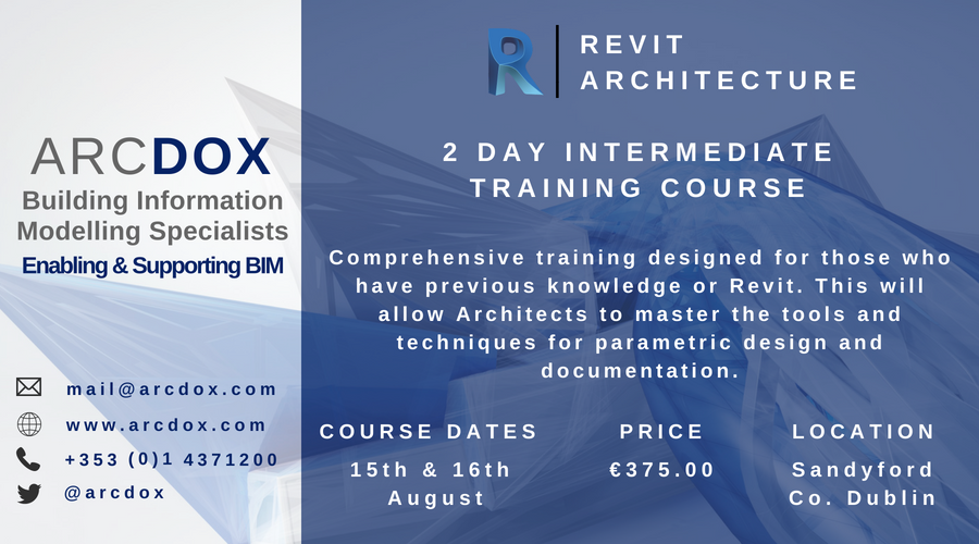 Arcdox's tweet photo. #Revit Architecture Intermediate Training with @Arcdox 15th &amp; 16th August. Aimed for Architects &amp; Technologists who have previous experience but want to further develop their knowledge and skills #BIM #Training #Autodesk https://t.co/BDnqLdFMPX