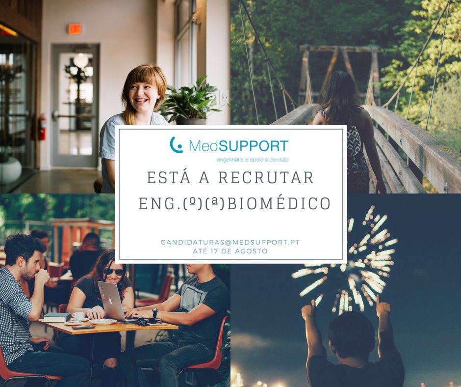 medsupportPT's tweet image. Recrutamento MedSUPPORT
Eng.º(ª) Biomédico(a)
Atividade a desenvolver principalmente no escritório do Porto.
Enviar candidatura para:
candidaturas@medsupport.pt até 17 de agosto 2018
mais informação no link: medsupport.pt/news/?detail=7… 
#medsupport #emprego #engenhariabiomédica