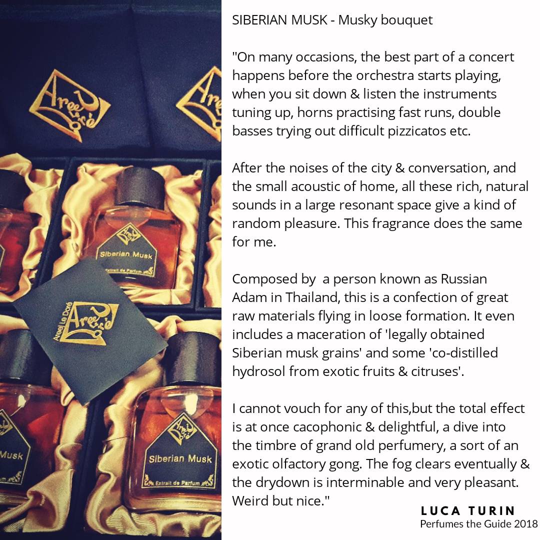 areejledore's tweet image. As a closing, another expert perfume reviewer - Luca Turin, wrote about Siberian Musk, #1stcollection of Areej le Doré on his book "Perfumes the Guide 2018"

Respect! Many thanks 👍
