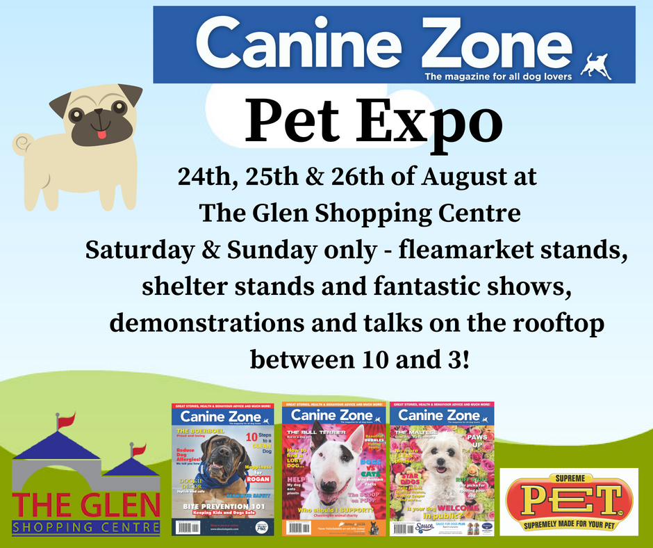 caninezonesa's tweet photo. Canine Zone Pet Expo at The Glen shopping Centre on the 24,25 &amp; 26 August. Stands in the mall on the 24th,25th &amp; 26 and flea market and shelter stands on 25th &amp; 26 as well as shows on the rooftop. #theglen #caninezone #dogexpo #doglovers  #dogsoftwitter #jhbsouth #dogs #sadogs https://t.co/8hUmUe8OCT