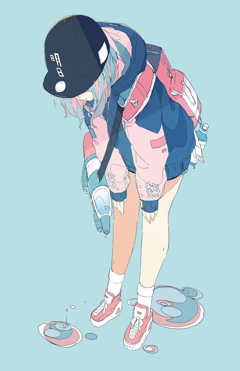 1girl flat color solo backpack long sleeves white socks hood  illustration images