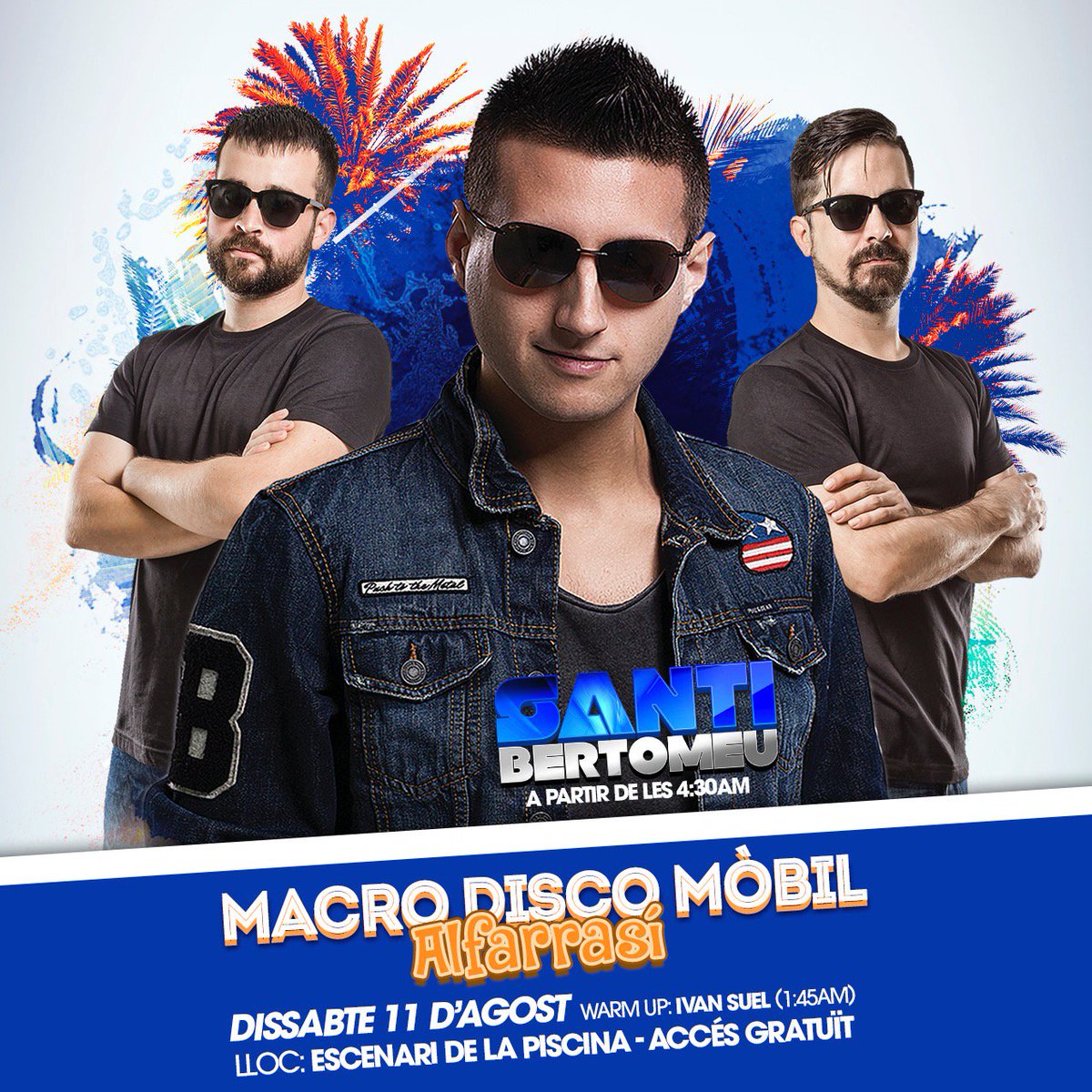 ☀MACRO a ALFARRASÍ☀
Aquest dissabte vos esperem a l'escenari de la piscina d'#Alfarrasí per ballar fins que el cos aguante! La Macro començarà a la 1:45h amb el warm up de #Suel i la nostra actuació arrancarà a les 4:30h fins que isca el sol! Esteu preparats? 😘  #SantiBertomeu
