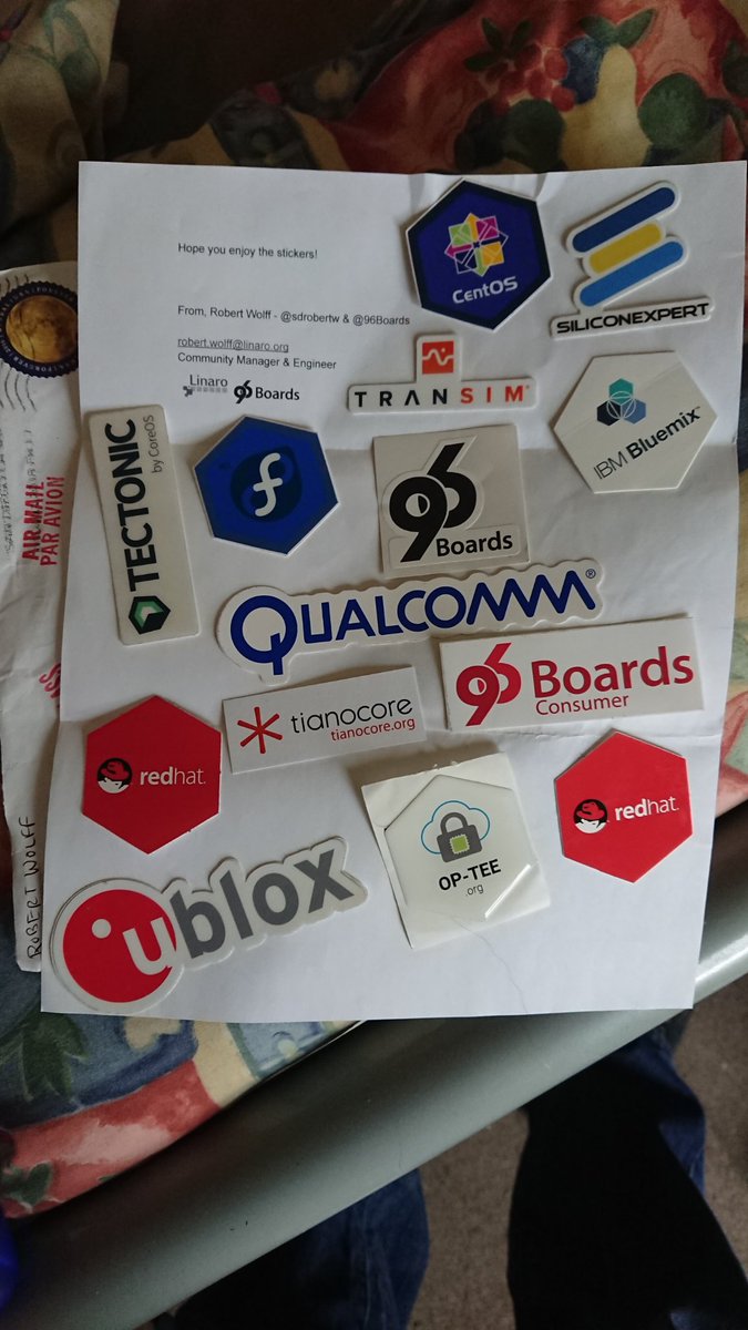 tyeth's tweet image. Ooh new stickers! Thank you #96Boards ... Don&apos;t miss out on #OpenHours every week (Thursday 4pm UTC) for your chance to solve your problems and discuss the latest and greatest tech (and prizes too if you&apos;re lucky)