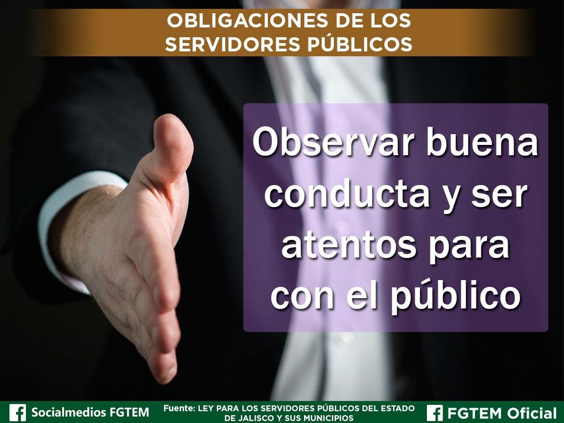 CuauhtemocFGTEM's tweet photo. Conoce más sobre las obligaciones de los servidores públicos según el la LEY PARA LOS SERVIDORES PÚBLICOS DEL ESTADO DE JALISCO Y SUS MUNICIPIOS
¡Excelente Miércoles! https://t.co/Sws0oi0QTA