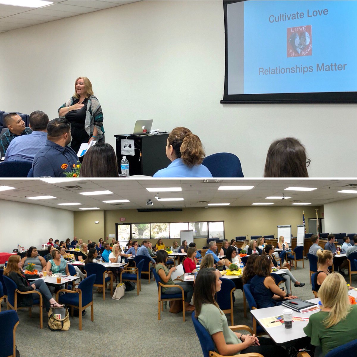 EUSD's tweet photo. Welcoming amazing #teachers at orientation, whether new to EUSD or new to the field. We are thrilled to have you join the #EUSDlearns family! #ItBeginsWithMe #relationshipsmatter @principledlady https://t.co/b4PALFcBJB