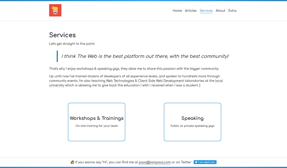 _iampava's tweet photo. In the past couple of days I've been revamping my website - mainly redesign, adding new pages & performance optimizations!!! 🔥
It's not live yet since I haven't finished all of it, but here's a sneak of what it will look like.
#tweetYourWork #javascript https://t.co/pLqvhQ4pWG
