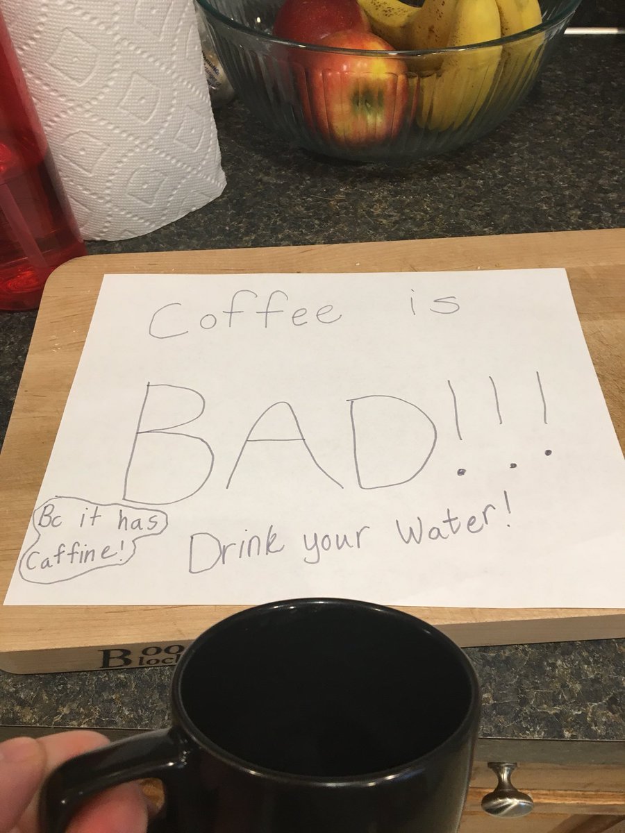 GoodeScribe's tweet photo. My daughter has earned a PhD in scathing criticism of my bad habits, so I am loath to admit the note she left me this morning held great wisdom. Nonetheless, I shall contemplate her sage advice as I sip this delicious brew. #writerlife #doctordaughter https://t.co/3666nzie5Q
