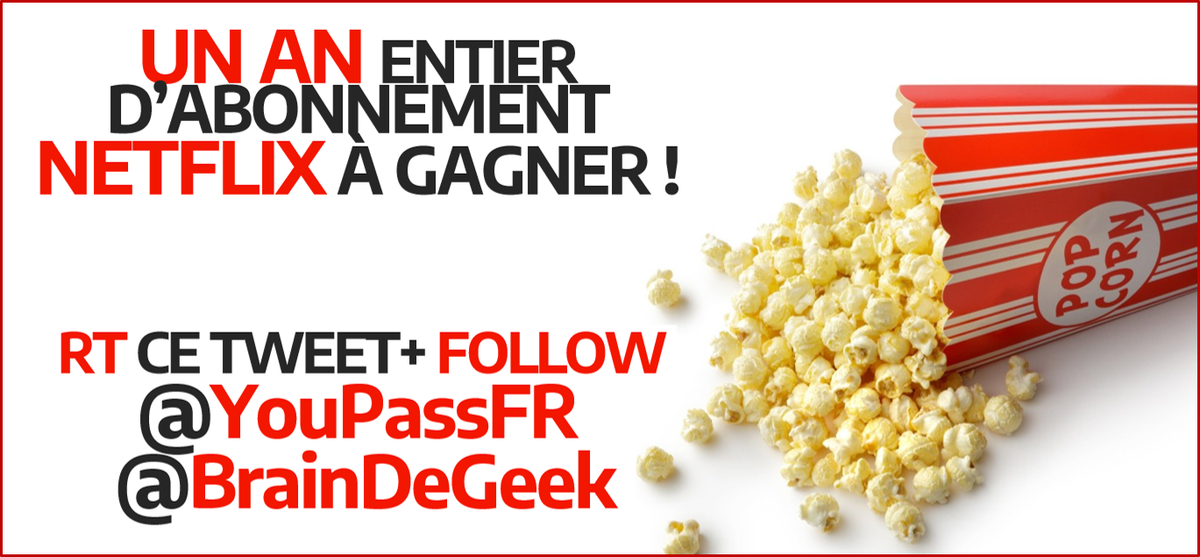 YouPassFR's tweet image. Un an d'abonnement #NETFLIX à gagner 👀

1⃣ RT ce tweet
2⃣ FOLLOW : @YouPassFR &amp;amp; @braindegeek !

Tirage au sort le 22/08
