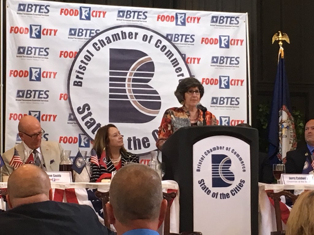 BillHartley2's tweet photo. Enjoyed listening to remarks from Mayors Kevin Mumpower (@CityofBristolVA) &amp; Margaret Feierabend (@CityofBristolTn) at @BristolChamber’s State of the Cities luncheon. https://t.co/aw5t1I8PtZ