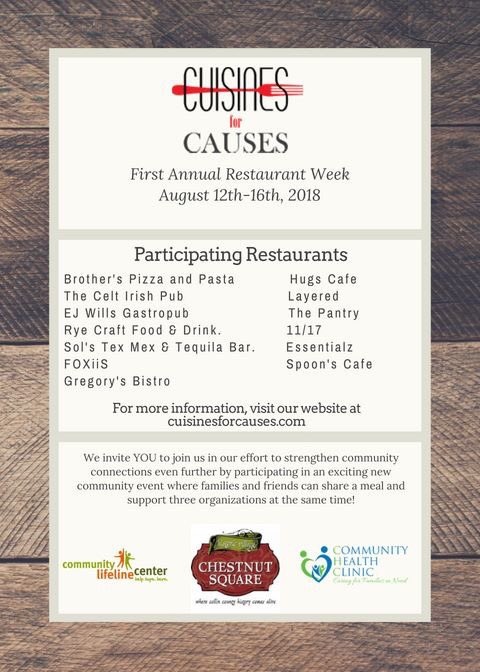 SquareChestnut's tweet image. Frequent some of your favorite restaurants Aug.12th - 16th and support local causes. Cuisines for Causes benefits 3 local charities - Chestnut Square, Community Health Clinic and Community Lifeline Center - all right here in McKinney. #ChestnutSquare #Cuisines4Causes