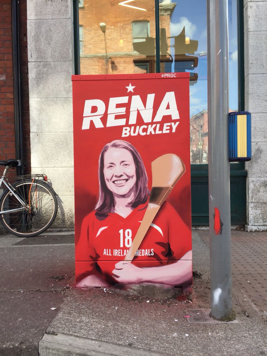 Our tribute to a real Cork hero, Rena Buckley just off Washington Street opposite the court house. 

She has more All Ireland medals than anyone ever. Please genuflect and roar 'Up the Rebels' as you pass. :-)