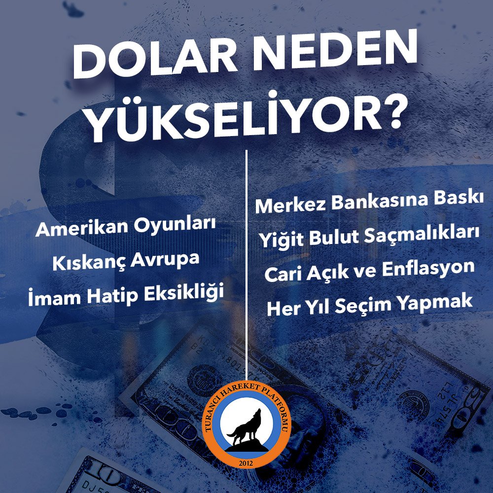 TuranciHareket's tweet image. #PartiDevleti ekonomiyi yandaşlara peşkeş çekerken unuttuğu milleti, krize sürüklenirken hatırladı. Seferberliğe 4 kurumdan maaş alan Yiğit Bulut'u, yandaşları ve torpilli kadroları çağırın! Bu millet sizin yükünüzün hammalı olmayacaktır! 

Peki sizce dolar neden yükseliyor?