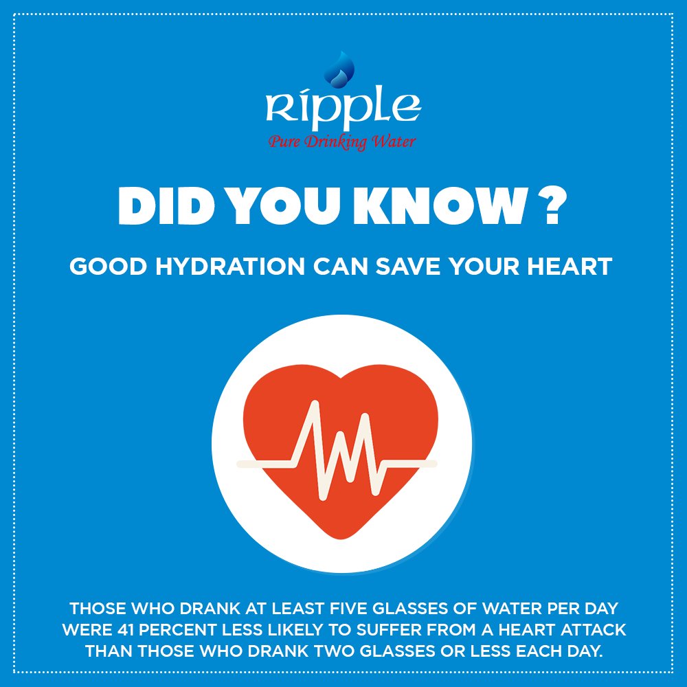 RippleWaterPak's tweet photo. Did you know, a hydrated body has a less chance of heart attack.

Make sure you are drinking enough water.

#RippleWater #mineralwater #purewater #puredrinkingwater #water #stayhealthy #healthywater #healthyliving #pure #stayhydrated https://t.co/G9ICHeVd8U