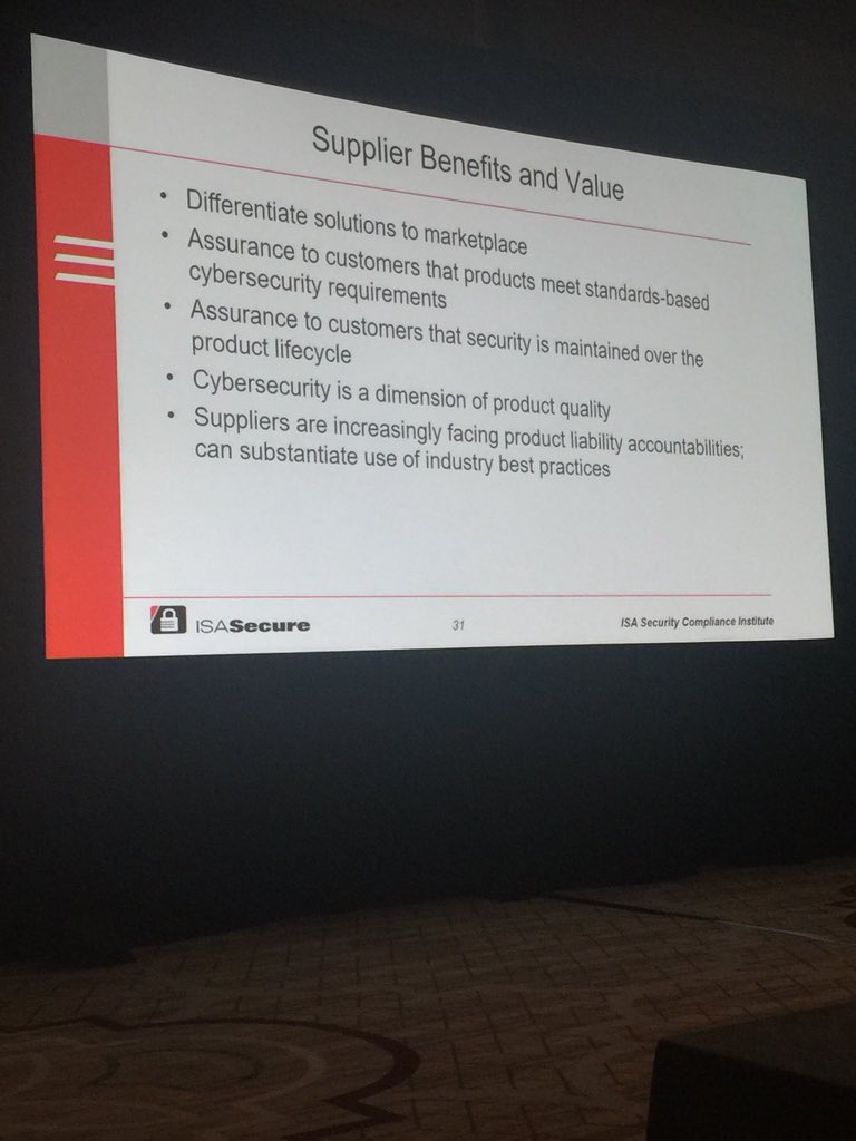 CraigDResnick's tweet photo. #FoxboroUserGroup @SchneiderElec why #certify #COTS #products one spec, one service mark, one assessment, simplified procurement spec, 3rd partyvalidation, #CyberSecurity assurance #IACS #ISASecure @arc_advisory @ISA_Interchange https://t.co/dctu0JnNlK