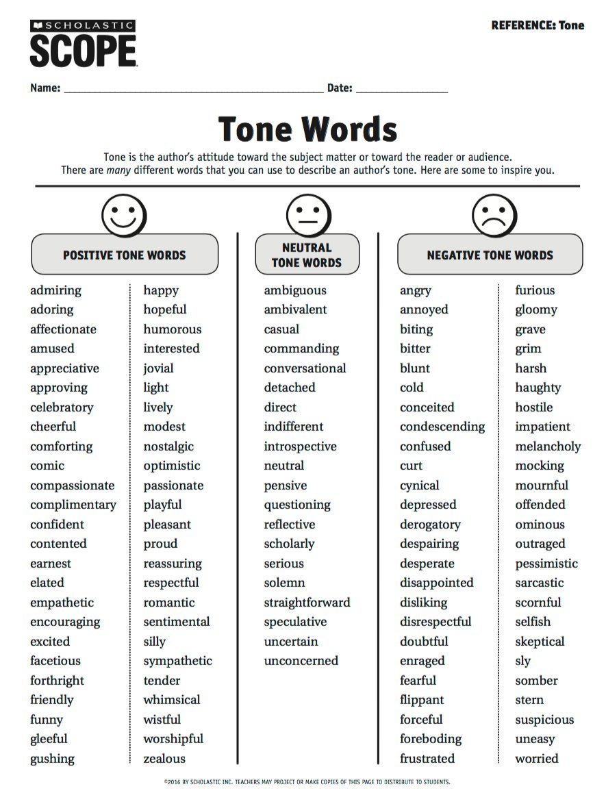 Tone Words Chart