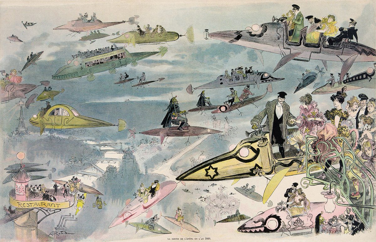 AnnetteMees's tweet image. Historic Opera Futurism - In 1882 Albert Robida, a French illustrator, produced a vision of what opera-going might look like in the year 2000 "Sortie de l'opéra en l'an 2000"