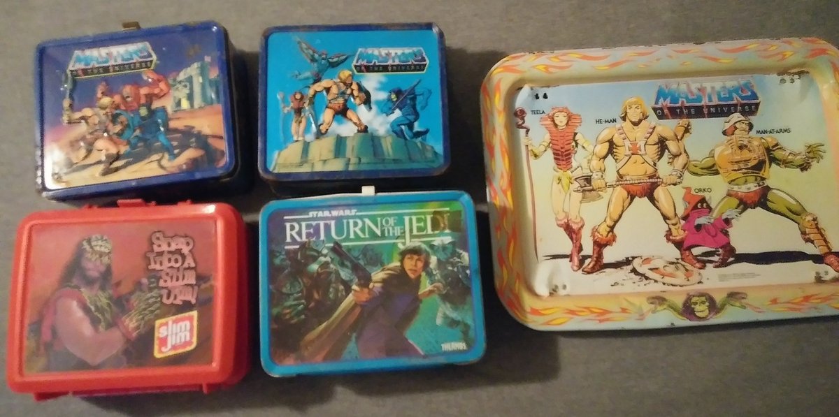 GoattDogg's tweet photo. @Topcat_007 My meager collection of lunch boxes, plus a bonus tray to round it out lol https://t.co/t4LrGY8OAo