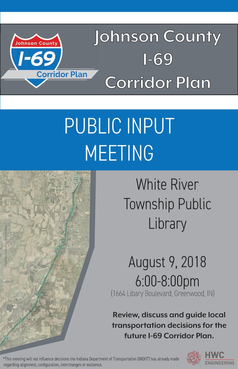 CenterGroveMag's tweet image. The I-69 Johnson County Corridor Plan will be presented at a public meeting this Thursday, April 9 at 6pm. The meeting will be held at the White River Branch of the Johnson County Public Library. @VicRyc
