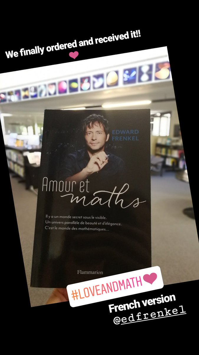 _CIRM's tweet photo. We just received the new French version of Love & Math @Bibli_CIRM ♥️ #Amour&Maths by @edfrenkel.
Watch or re-watch his interview here : https://t.co/x2utlbR9Wz #mathématiques #mathematics #LoveandMath https://t.co/4ttn3Tfa7D