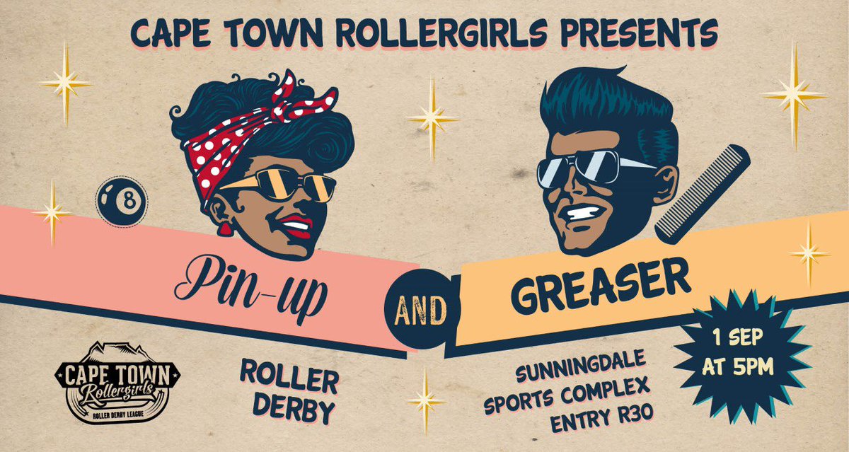 Cape Town Rollergirls present PinUp vs Greasers Roller Derby Bout. Come and see us jam at 5pm on 1 Sept @ Sunningdale Sports Complex! #rollerderby #yourmothercityderby #bytheskaterfortheskater #CapeTown #MotherCity #sport #pinup #dressup