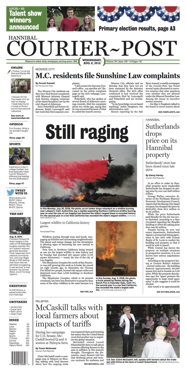 HCP_Editor's tweet image. Good morning, here's a look at today's @hannibalcourier