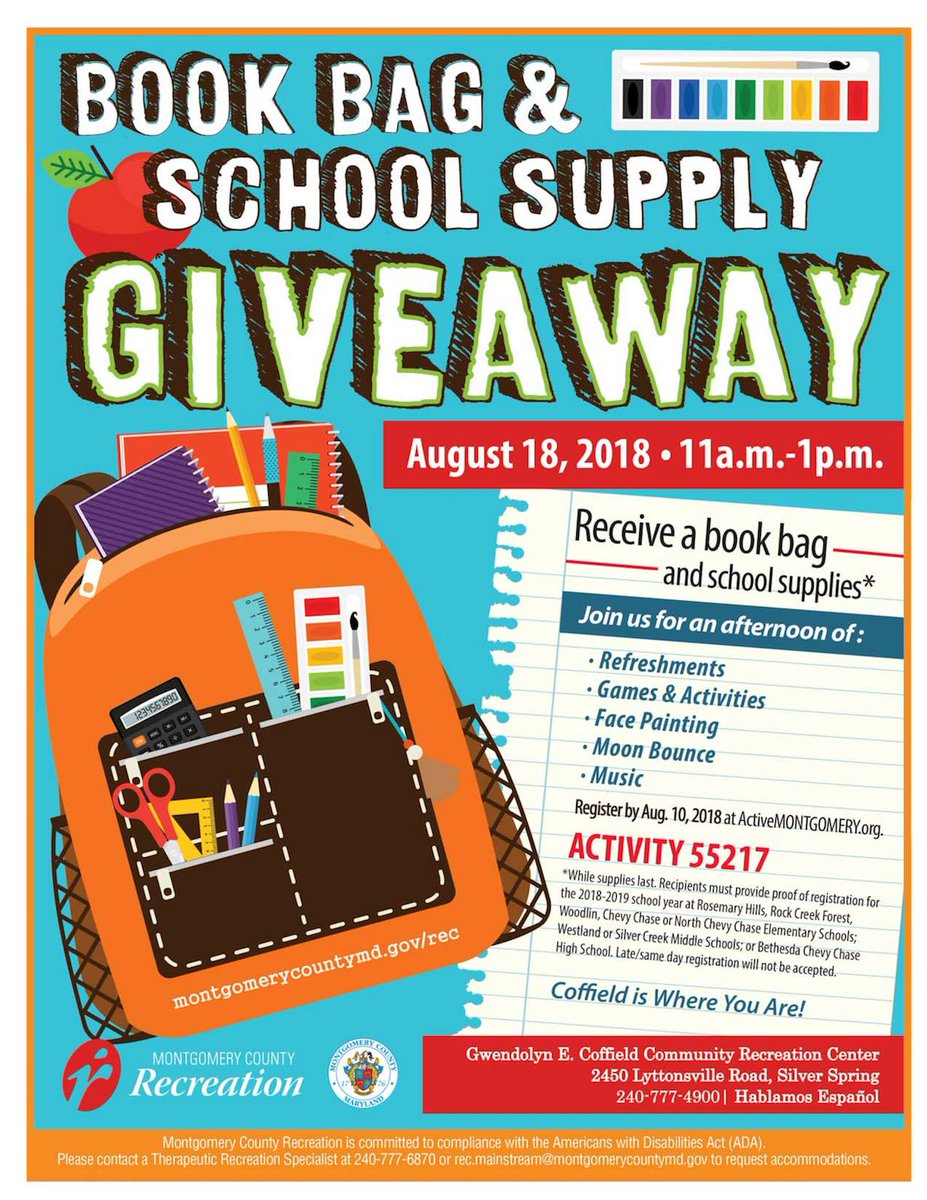 Moco Rec On Twitter Join Us August 18 For Our Book Bag Moco Rec On Twitter Join Us August 18 For Our Book Bag