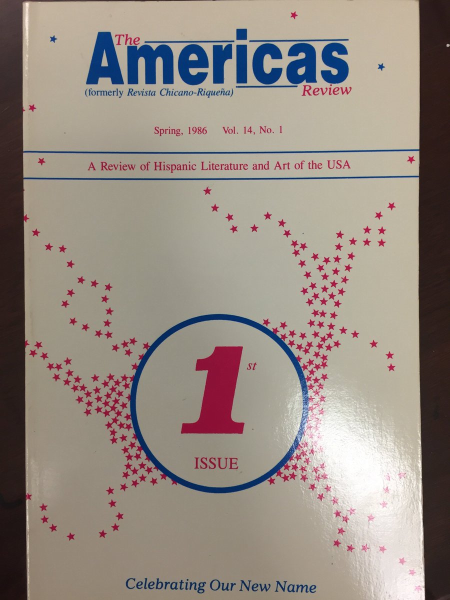 Revista Chicano-Riqueño paved the way for the founding of the Latino press, @artepublico. In the mid-1980s, the journal was renamed The Americas Review, with Kanellos as publisher and Julián Olivares as editor. Here's the cover of the 1st issue w/the name change. #Archvies80s