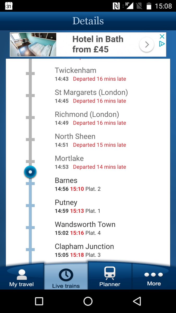 Yerblues78's tweet photo. @SW_Railway so when it states departed mortlake 14 mins late it actually means the train zoomed past the station without stopping and everyone on the platform now has to wait for a delayed 5 car train due, who knows?  Thanks a bunch https://t.co/RkwqxQJmhG
