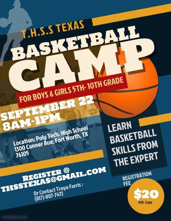 THSSTX's tweet photo. Calling all 5th-10th graders!!! Join us on September 22nd at Poly Tech High School for a one day camp!!! Register at @THSSTEXAS@gmail.com please include : age, DOB, grade, school and shirt size. Thank you in advance!! https://t.co/00JgSadAJx