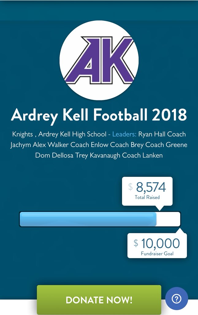 SnapRaise_CLT's tweet photo. Ardrey Kell Football raised $8500 in 24 hours!! Keep up the great work guys and good luck this week! #TeamFirst #WorkLessKeepMore @AKSportsInfo @AKHS_Football check it out here https://t.co/t9yzJlKIbv https://t.co/ul6wHrtYNY