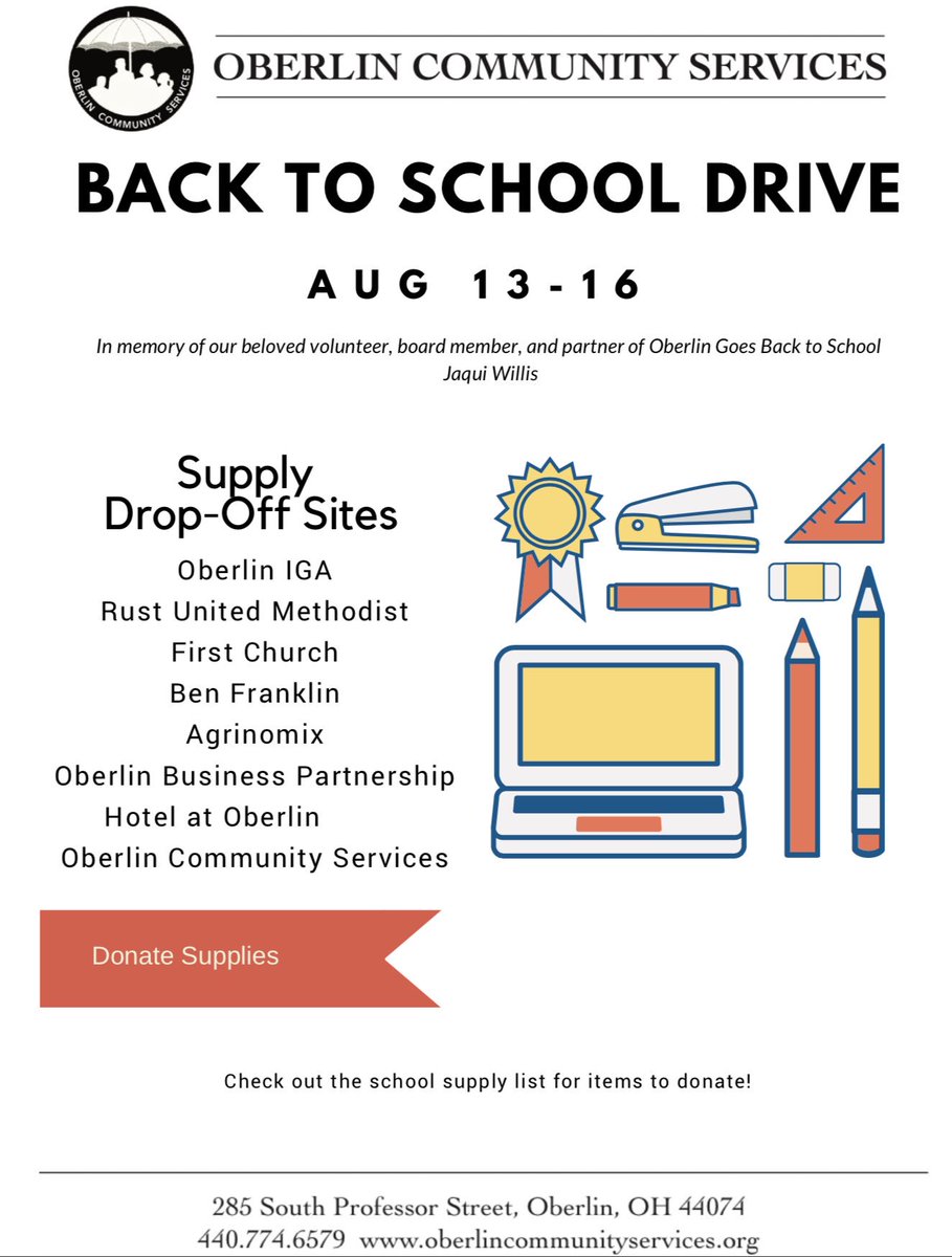 📓✂️✏️📚📁 Help us collect school supplies for Oberlin City Students📖🖊🖍📎