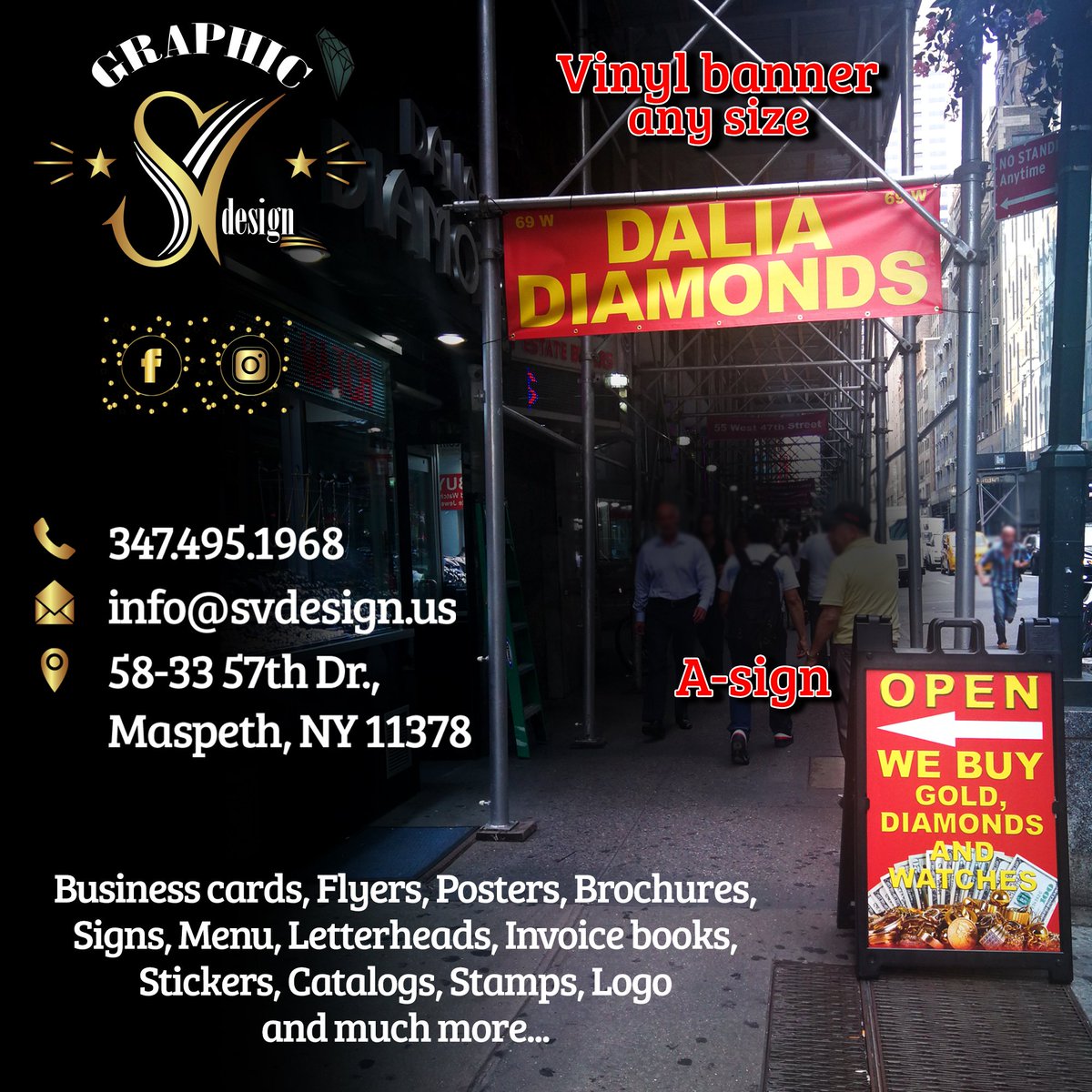 SVDesignMSL's tweet image. SV Design

Business cards, Flyers, Posters, Brochures, Banners, Signs, Menu, Websites, Letterheads, Invoice books, Stickers, Catalogs, Stamps, Logo and much more.

Contact us
58-33 57th Dr, Maspeth, NY 11378
Call: (347) 495-1968
Text: (385) 262-4998
Email: info@svdesign.us