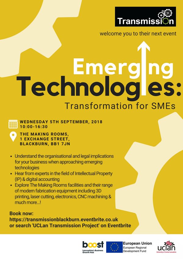 UCLanWhatsOn's tweet photo. Wednesday 5 September: Emerging Technologies: Transformation for SMEs 💼

Raising awareness of some of the organisational issues for business leaders when considering emerging technologies ⚙️

@TransmissionSME

More information
https://t.co/ALVJV14zlD https://t.co/B7SwzWF8gE